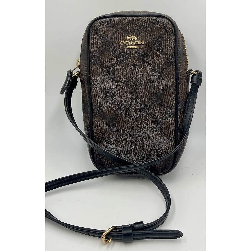 COACH North/South C7380  Zip Phone Crossbody In Brown Logo Monogram